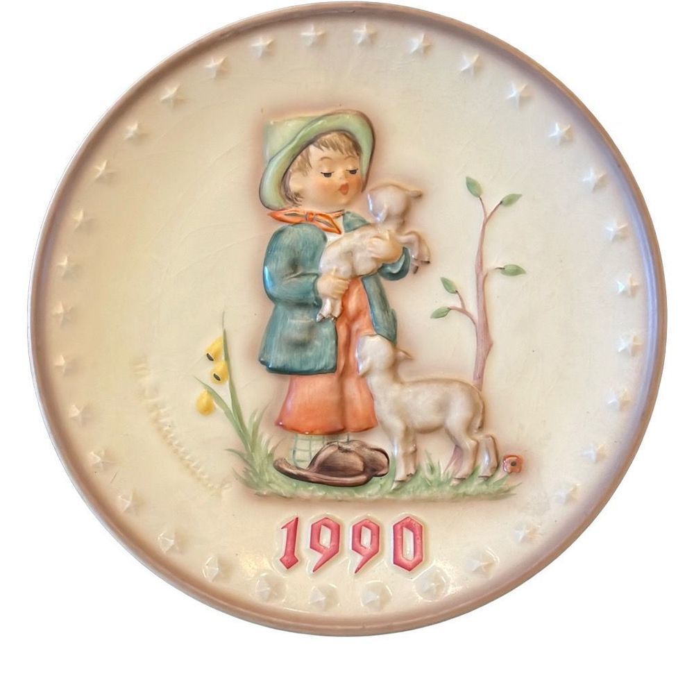 Vintage Goebel Hummel Decorative Plate 1990 Taking Care of Sheep Boy Child